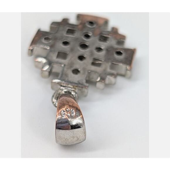 Vintage Jerusalem Cross Pendant 925 Silver Plated Rhinestones Crusader Christian - Picture 7 of 11